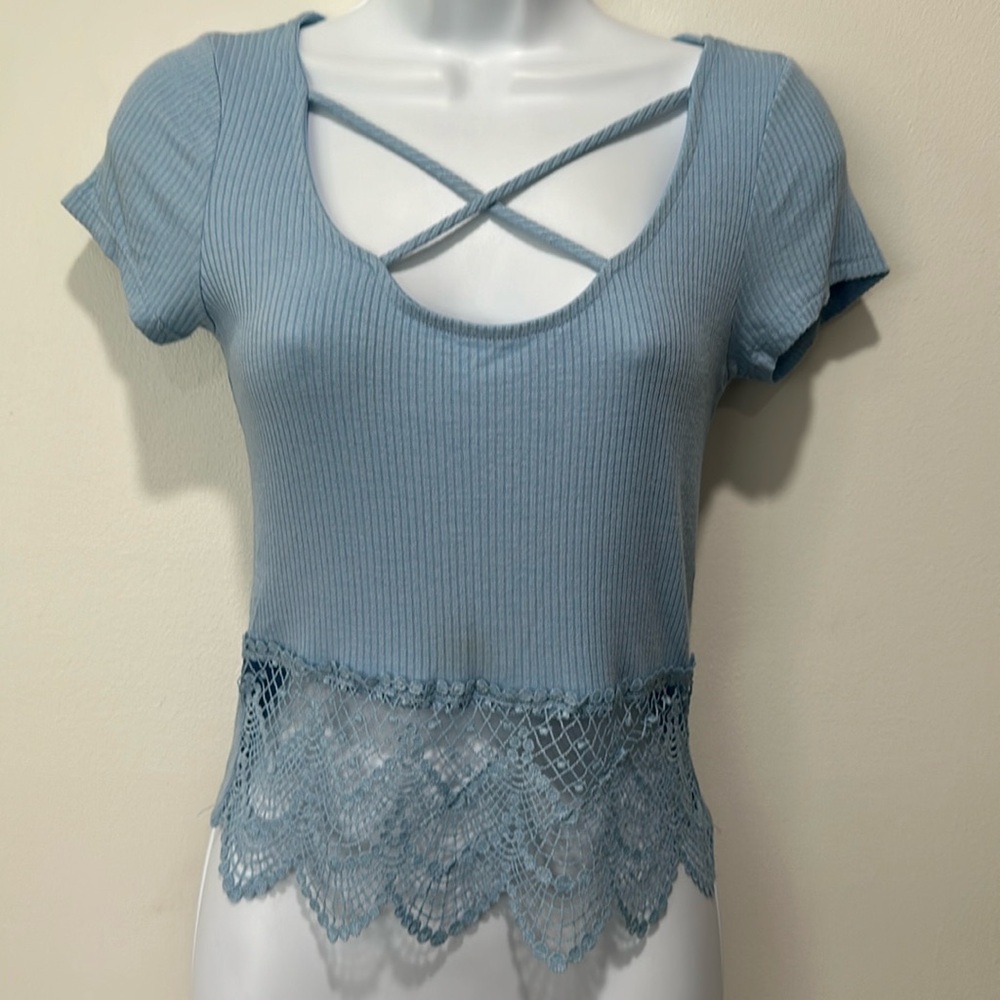Ribbed lace criss cross top